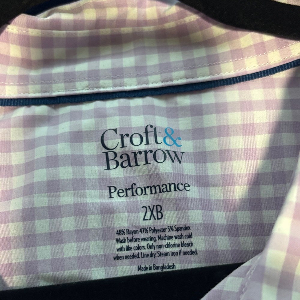 Croft & Barrow Men's Light Purple Checkered Button Down Shirt 2XB - Picture 2 of 9
